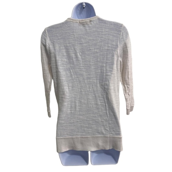 Ann Taylor LOFT White Drawstring VNeck Ribbed Hem Long Sleeve Pullover Top Small - Picture 4 of 8